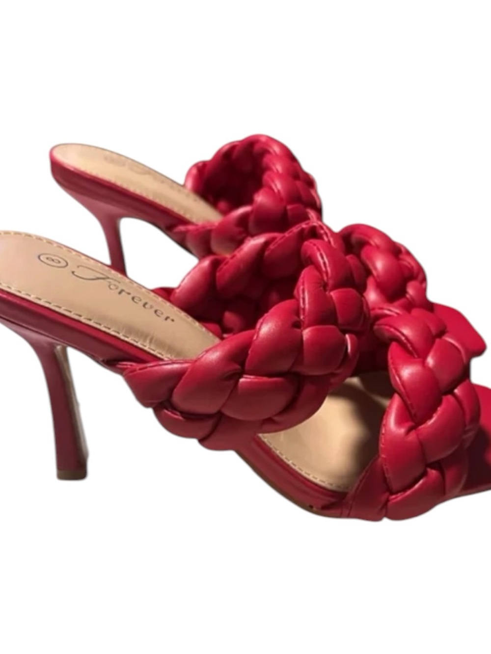 NWT Red Braided Heeled Sandals Square Toe & Slip-On Style Forever square 68. - Picture 4 of 7